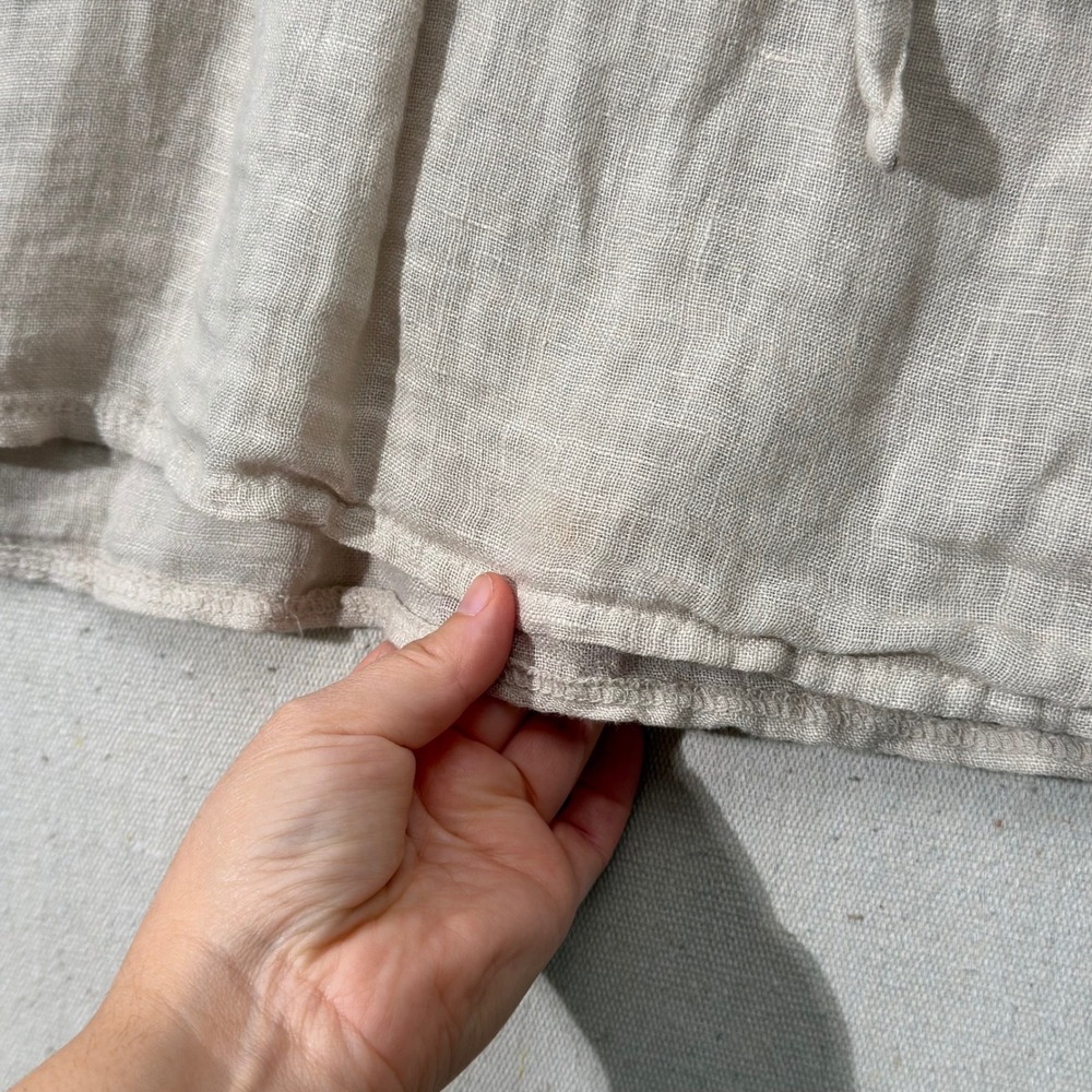 Made in Italy 100% linen Peasant Blouse Tie Front Babydoll Boho beige - Picture 2 of 7